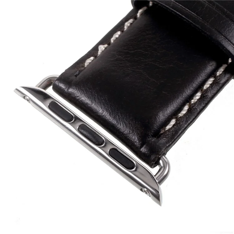 Vintage Oil Wax Genuine Leather Watch Band for Apple Watch Series 3/2/1 38mm - Black