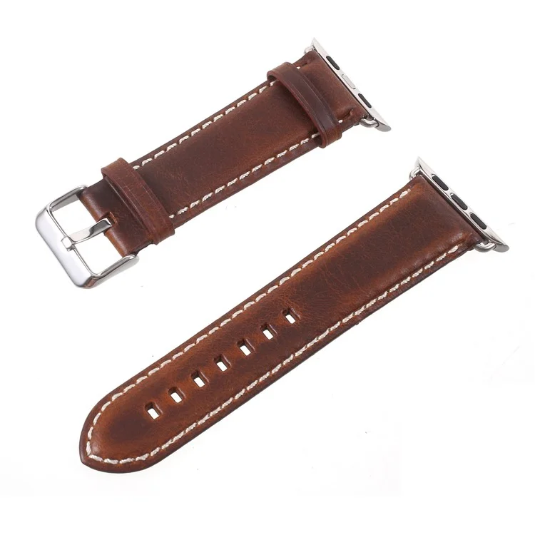 Vintage Oil Wax Genuine Leather Replacement Watchband for Apple Watch Series 10 42mm / 9 8 7 41mm / SE (2023) SE (2022) SE 6 5 4 40mm / 3 2 1 38mm - Brown