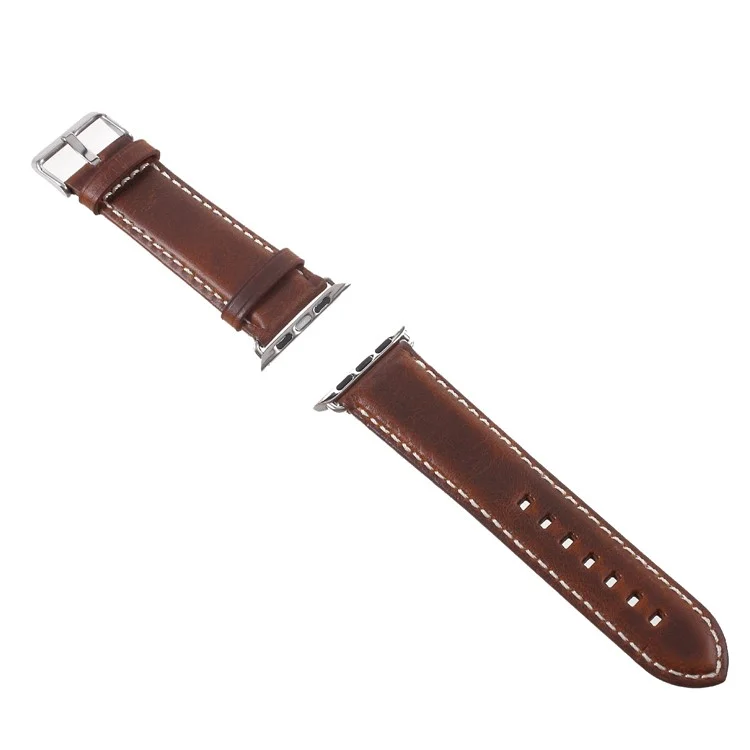 Vintage Oil Wax Genuine Leather Replacement Watchband for Apple Watch Series 10 42mm / 9 8 7 41mm / SE (2023) SE (2022) SE 6 5 4 40mm / 3 2 1 38mm - Brown