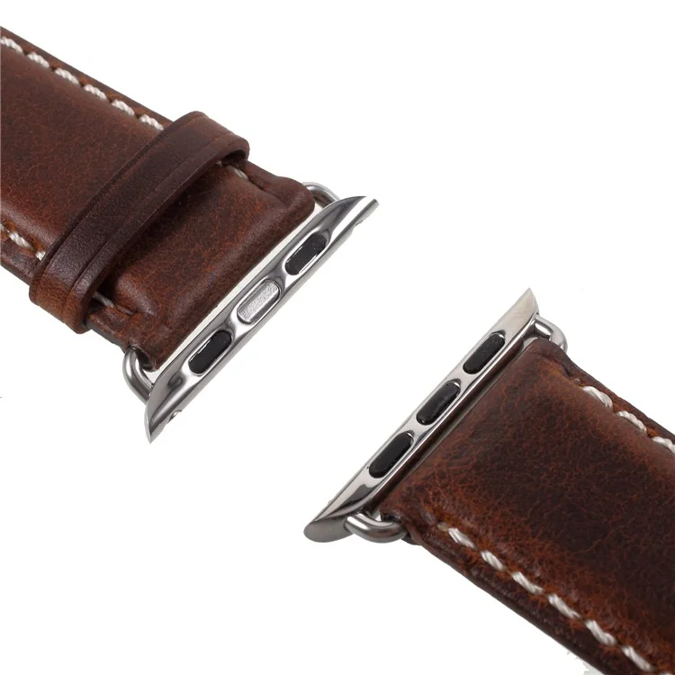 Vintage Oil Wax Genuine Leather Replacement Watchband for Apple Watch Series 10 42mm / 9 8 7 41mm / SE (2023) SE (2022) SE 6 5 4 40mm / 3 2 1 38mm - Brown