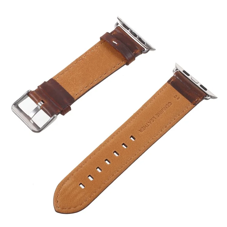 Vintage Oil Wax Genuine Leather Replacement Watchband for Apple Watch Series 10 42mm / 9 8 7 41mm / SE (2023) SE (2022) SE 6 5 4 40mm / 3 2 1 38mm - Brown