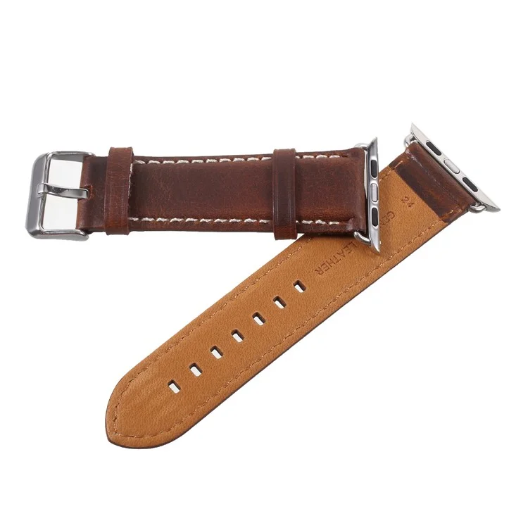 Vintage Oil Wax Genuine Leather Replacement Watchband for Apple Watch Series 10 42mm / 9 8 7 41mm / SE (2023) SE (2022) SE 6 5 4 40mm / 3 2 1 38mm - Brown
