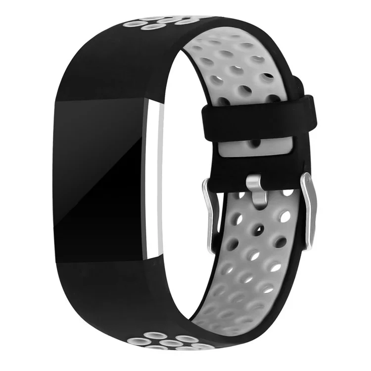 Bi-color Multihole Soft Silicone Sport Watch Band Strap for Fitbit Charge 2 - Grey