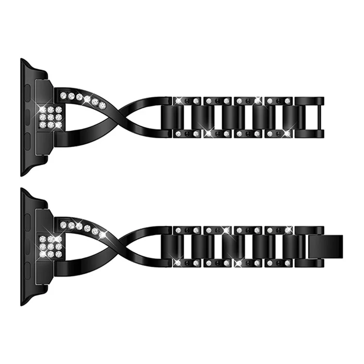 For Apple Watch Series 10 46mm / Ultra 2 Ultra 49mm / 9 8 7 45mm / SE (2023) SE (2022) SE 6 5 4 44mm / 3 2 1 42mm X-Shape Rhinestone Decor Alloy Watch Band Wrist Strap Replacement - Black