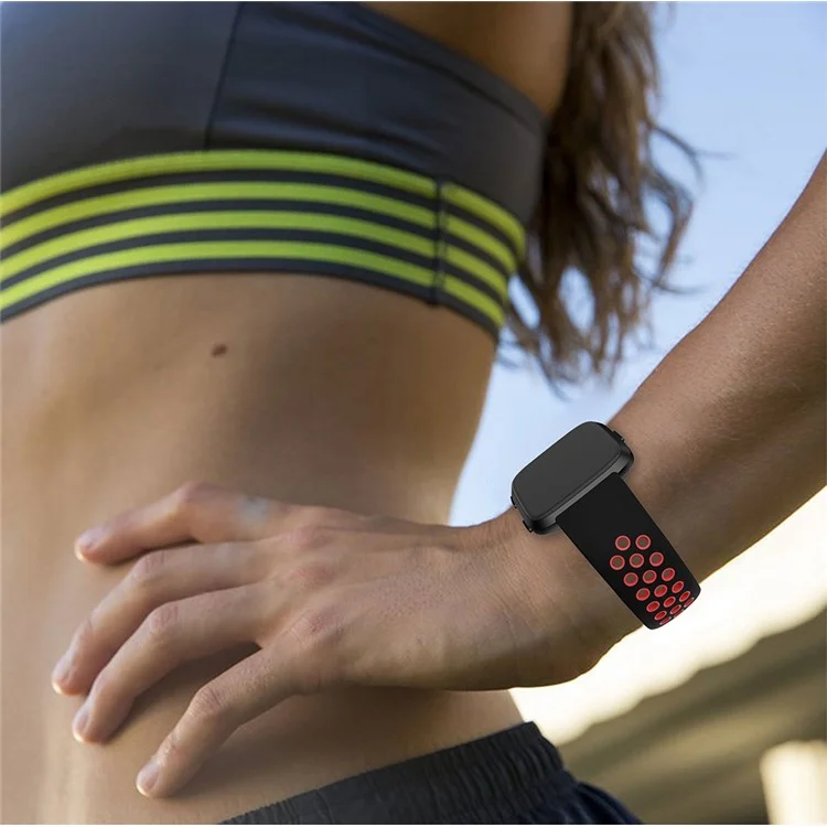 Dual-color Hollow Silicone Replacement Watch Band Strap for Fitbit Versa - Black / Red