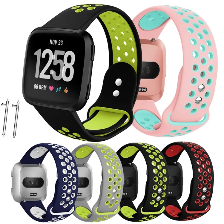 Dual-color Hollow Silicone Replacement Watch Band Strap for Fitbit Versa - Black / Red