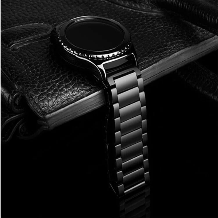 20mm Luxury Three Beads Stainless Steel Metal Strap with Folding Clasp for Huawei Watch 2 - Black