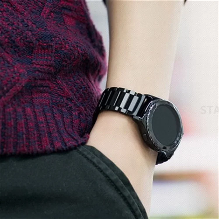 20mm Luxury Three Beads Stainless Steel Metal Strap with Folding Clasp for Huawei Watch 2 - Black