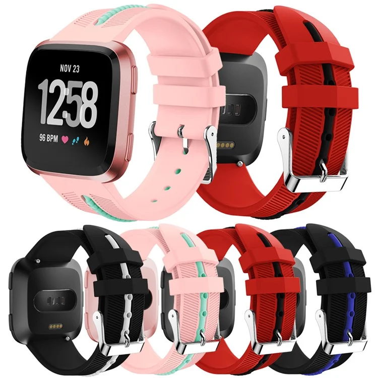 Two-tone Silicone Watch Strap Replacement for Fitbit Versa - Black / White