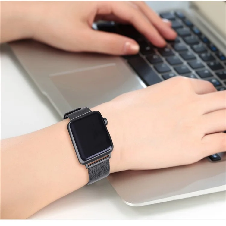 Classic Buckle Milanese Stainless Steel Watch Band for Apple Watch Series 3/2/1 42mm - Black