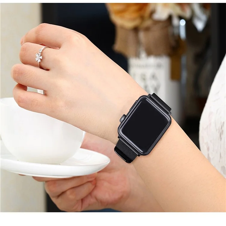 Classic Buckle Milanese Stainless Steel Watch Band for Apple Watch Series 3/2/1 38mm - Black