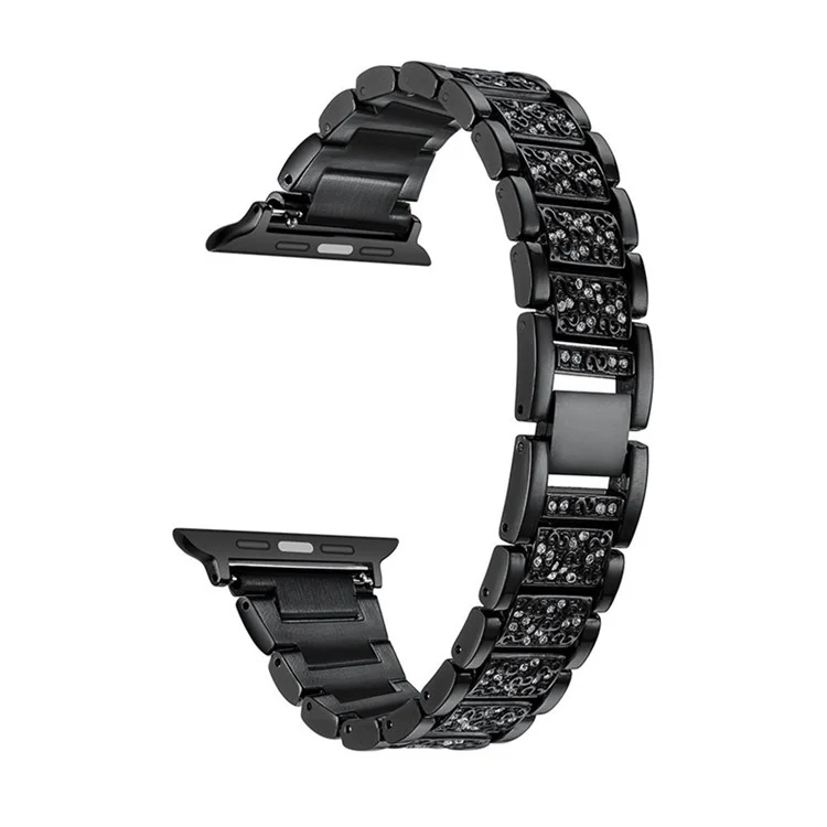 Crystal Decor Stainless Steel Watch Strap for Apple Watch Series 3/2/1 42mm - Black