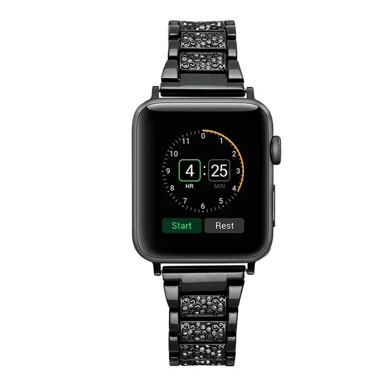 Crystal Decor Stainless Steel Watch Strap for Apple Watch Series 3/2/1 42mm - Black