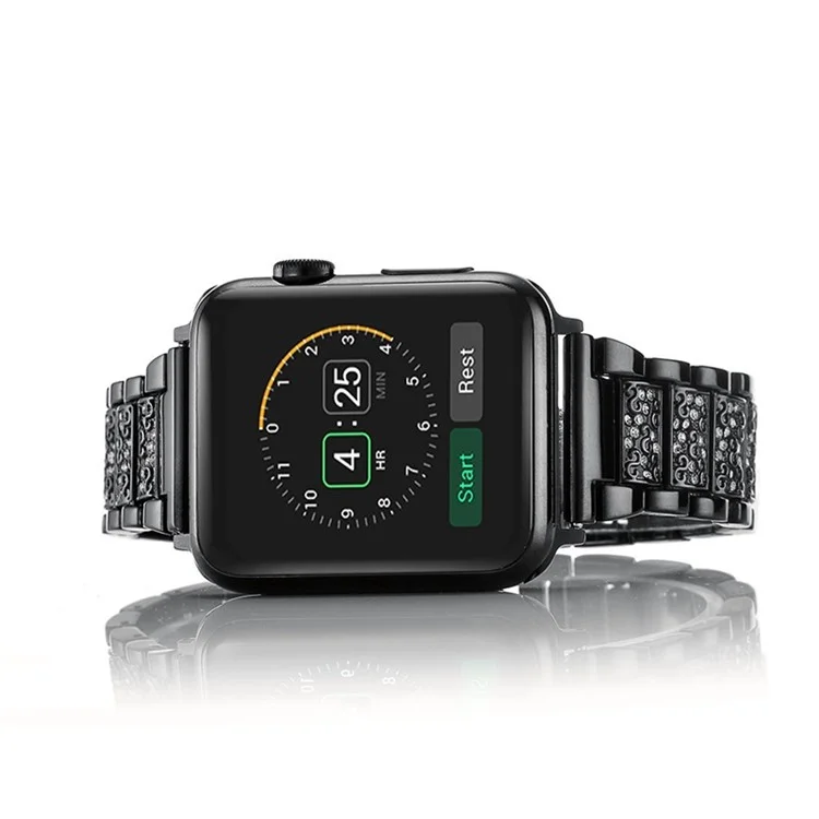 Crystal Decor Stainless Steel Watch Strap for Apple Watch Series 3/2/1 42mm - Black