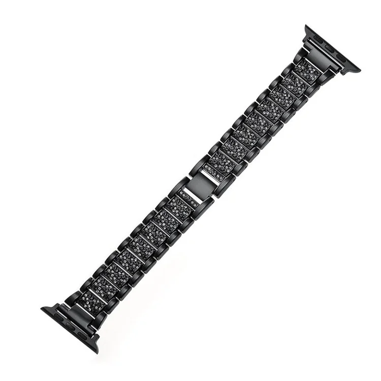 Crystal Decor Stainless Steel Watch Strap for Apple Watch Series 3/2/1 42mm - Black