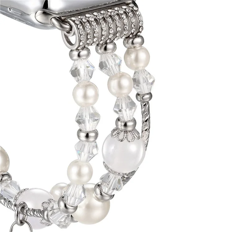 Agate Beads Pearl Watch Bracelet Band for Apple Watch Series 10 42mm / 9 8 7 41mm / SE (2023) SE (2022) SE 6 5 4 40mm / 3 2 1 38mm - White