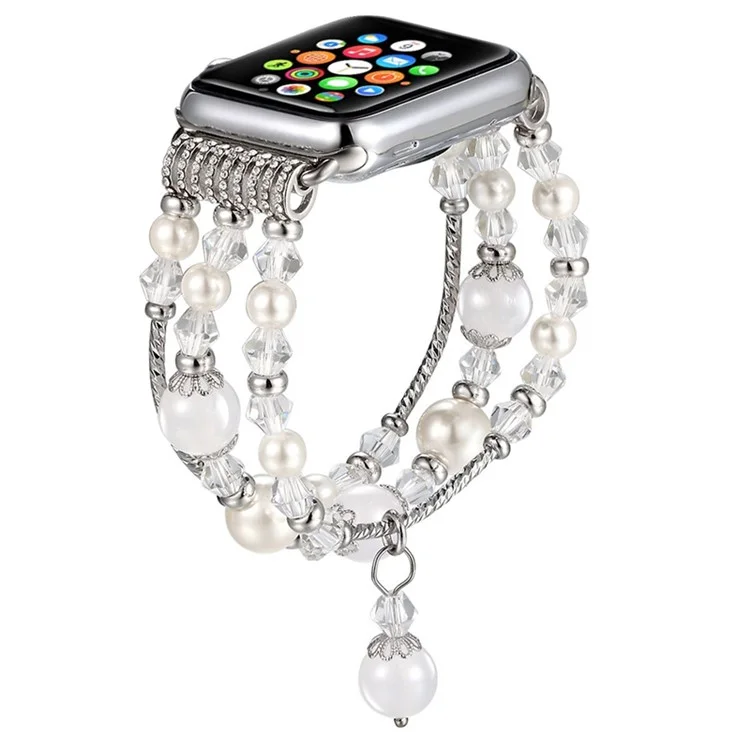 Agate Beads Pearl Watch Bracelet Band for Apple Watch Series 10 42mm / 9 8 7 41mm / SE (2023) SE (2022) SE 6 5 4 40mm / 3 2 1 38mm - White