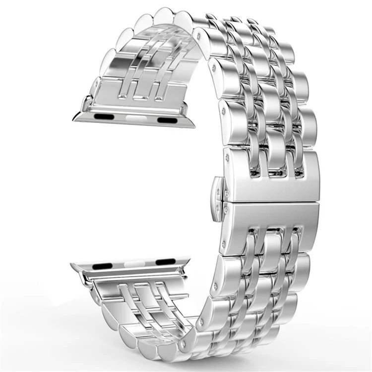 Classic Seven Beads Stainless Steel Watch Strap for Apple Watch Series 10 46mm / Ultra 2 Ultra 49mm / 9 8 7 45mm / SE (2023) SE (2022) SE 6 5 4 44mm / 3 2 1 42mm - Silver