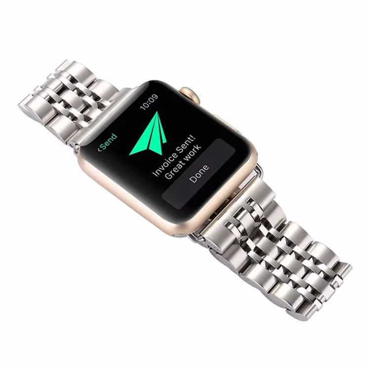 Classic Seven Beads Stainless Steel Watch Strap for Apple Watch Series 10 46mm / Ultra 2 Ultra 49mm / 9 8 7 45mm / SE (2023) SE (2022) SE 6 5 4 44mm / 3 2 1 42mm - Silver