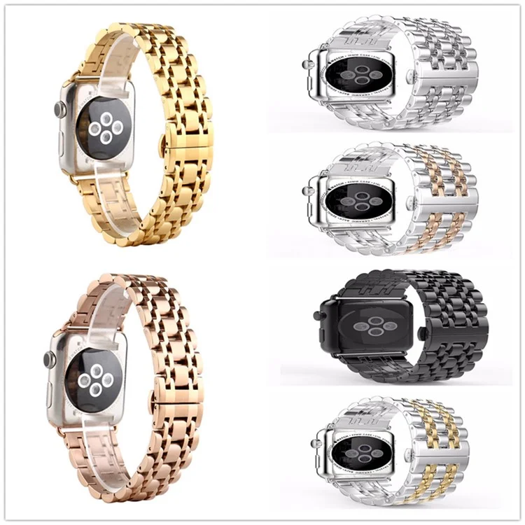 Classic Seven Beads Stainless Steel Watch Strap for Apple Watch Series 10 46mm / Ultra 2 Ultra 49mm / 9 8 7 45mm / SE (2023) SE (2022) SE 6 5 4 44mm / 3 2 1 42mm - Silver