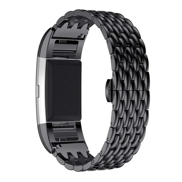 Luxury Stainless Steel Dragon Texture Band Watch Strap for Fitbit Charge 2 - Black