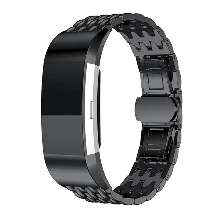 Luxury Stainless Steel Dragon Texture Band Watch Strap for Fitbit Charge 2 - Black
