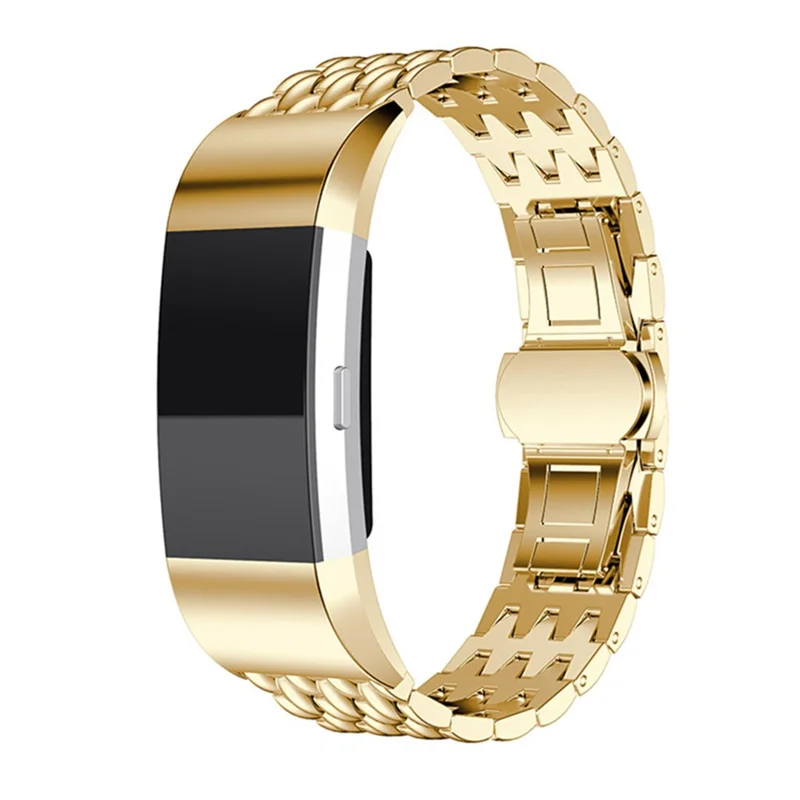 Luxury Stainless Steel Dragon Texture Band Watch Band Strap for Fitbit Charge 2 - Gold