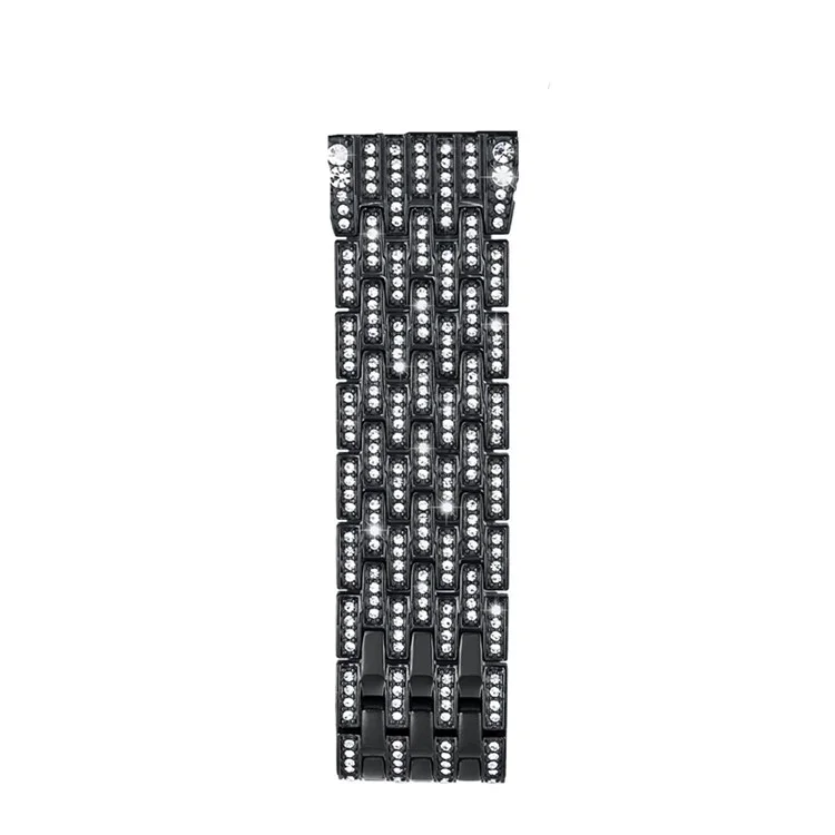 Shiny Rhinestone Decor Metal Watch Band with Butterfly Buckle for Fitbit Charge 2 - Black