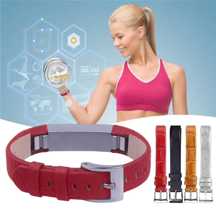Genuine Leather Watch Band for Fitbit Alta - Black