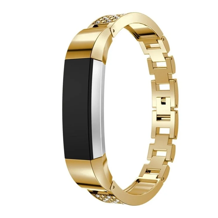 Rhinestone Bling Decor Stainless Steel Link Chain Watchband Bracelet for Fitbit Alta(SDXHJ002) - Gold