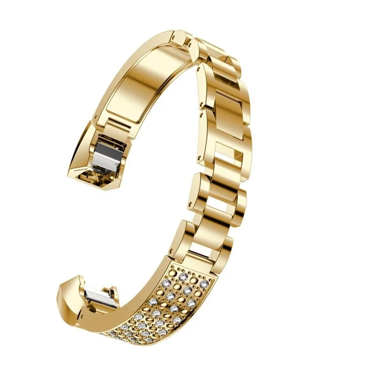 Rhinestone Bling Decor Stainless Steel Link Chain Watchband Bracelet for Fitbit Alta(SDXHJ002) - Gold