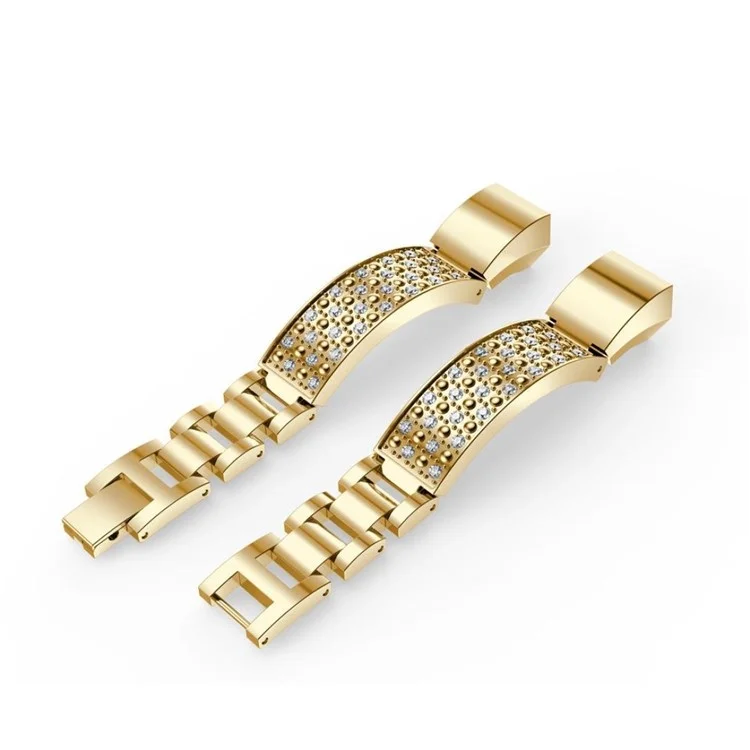 Rhinestone Bling Decor Stainless Steel Link Chain Watchband Bracelet for Fitbit Alta(SDXHJ002) - Gold