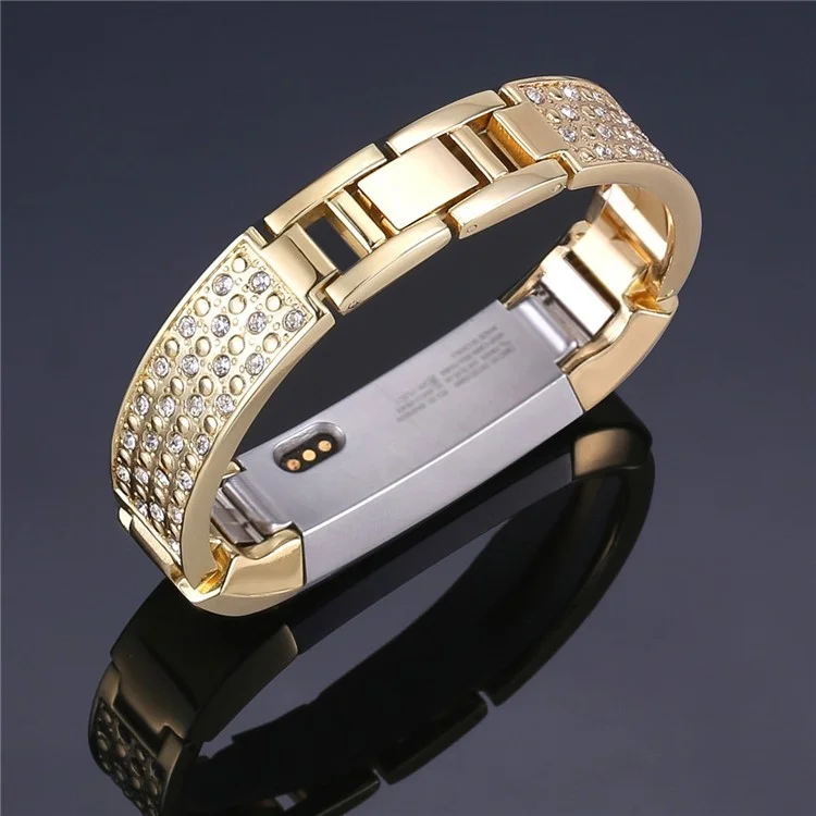 Rhinestone Bling Decor Stainless Steel Link Chain Watchband Bracelet for Fitbit Alta(SDXHJ002) - Gold