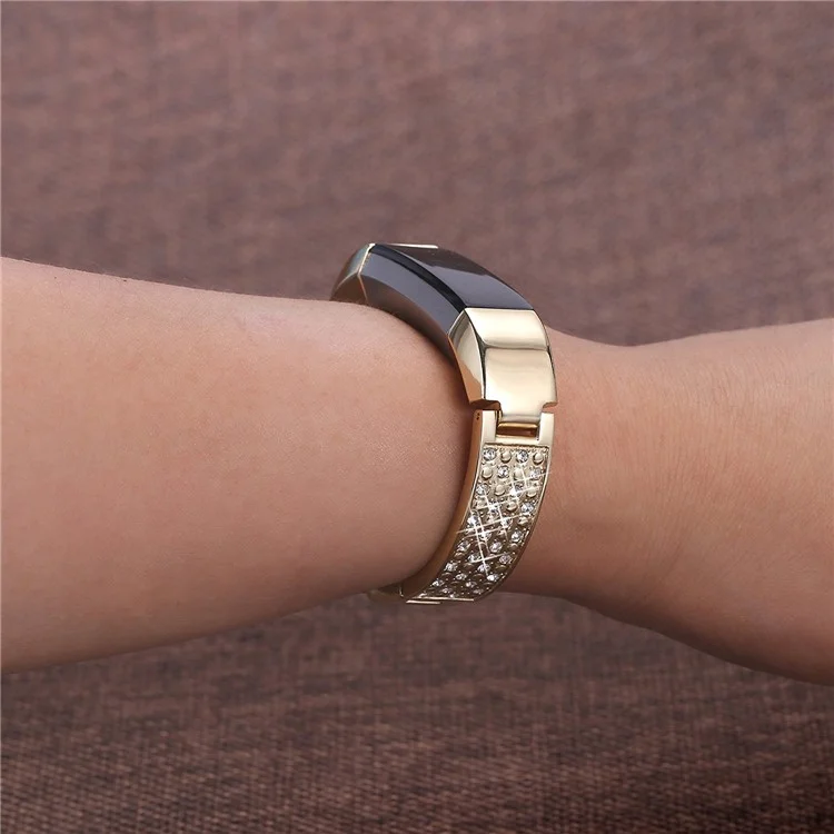 Rhinestone Bling Decor Stainless Steel Link Chain Watchband Bracelet for Fitbit Alta(SDXHJ002) - Gold