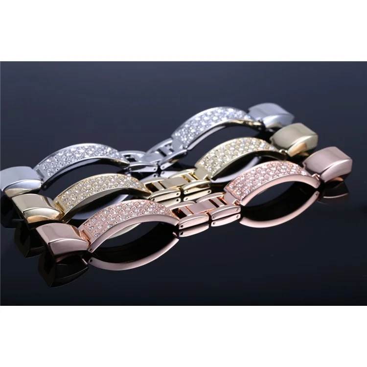 Rhinestone Bling Decor Stainless Steel Link Chain Watchband Bracelet for Fitbit Alta(SDXHJ002) - Gold