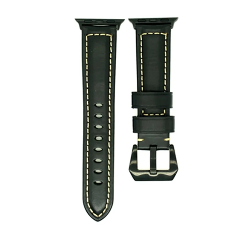 Vintage Genuine Leather Watch Band for Apple Watch Series 3/2/1 38mm - Bright Black