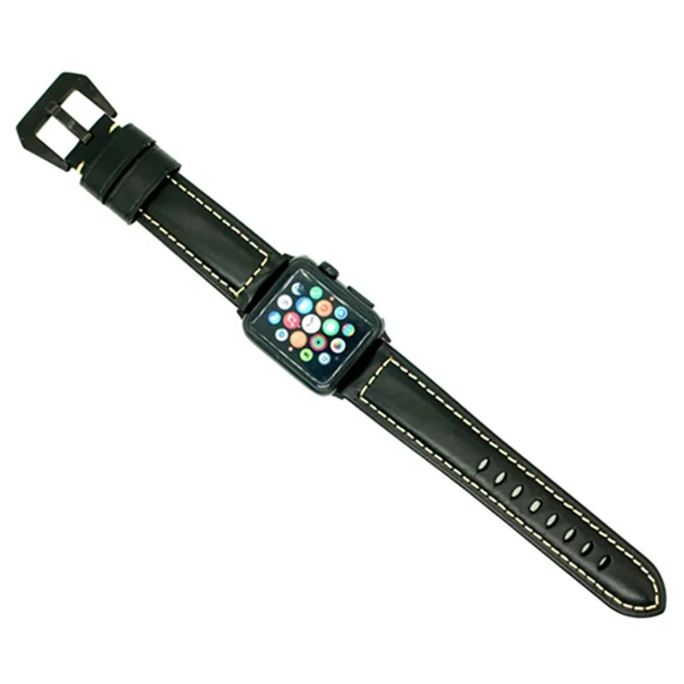 Vintage Genuine Leather Watch Band for Apple Watch Series 3/2/1 38mm - Bright Black
