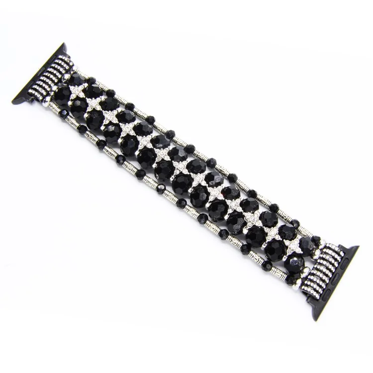 Imitation Pearl Decor Smart Watch Band for Apple Watch Series 3/2/1 38mm - Black