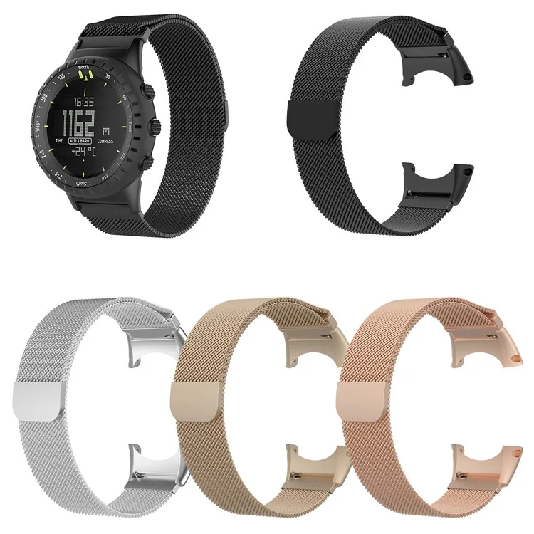 Magnetic Milanese Metal Watch Band for Suunto Core All Black with Installation Tools - Black