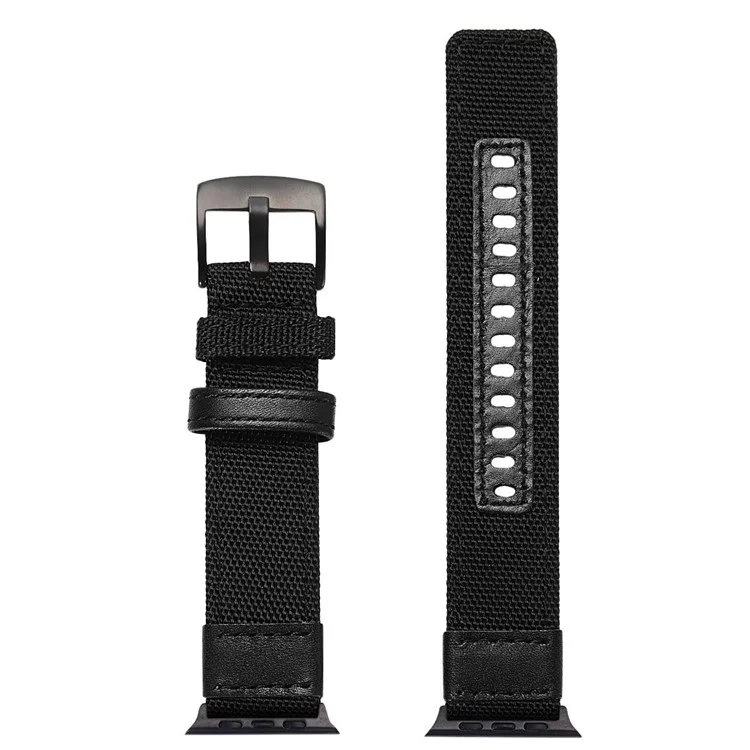 Nylon + PU Leather Watch Strap Stainless Steel Buckle Replacement for Apple Watch Series 3/2/1 42mm - Black