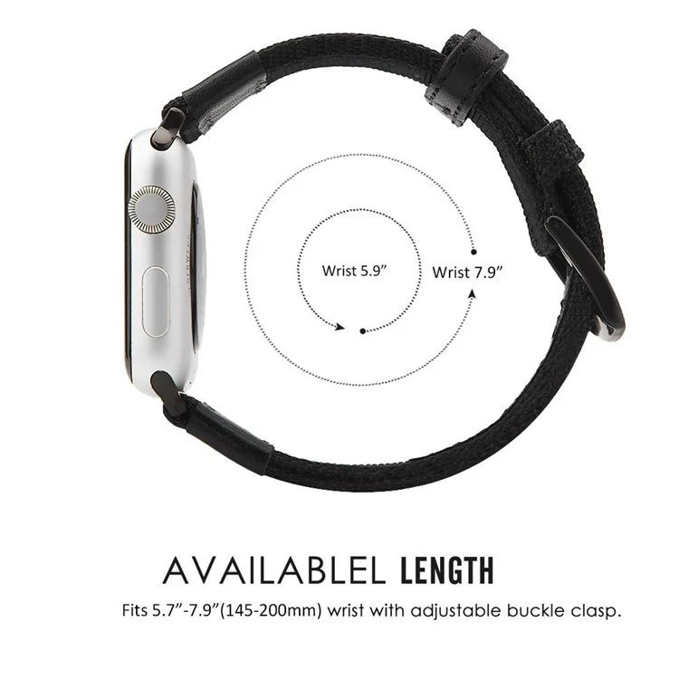 Nylon + PU Leather Watch Strap Stainless Steel Buckle Replacement for Apple Watch Series 3/2/1 42mm - Black