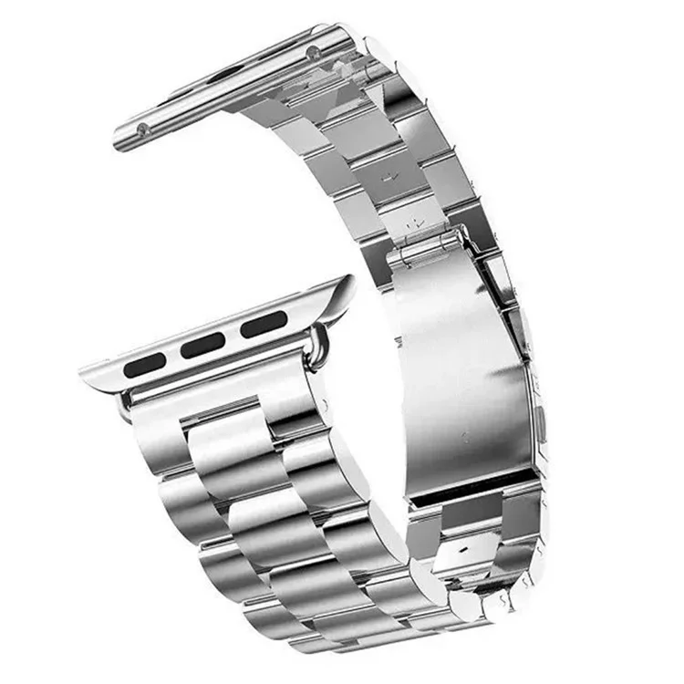 Banda de reloj de acero inoxidable de tres cuentas de lujo para Apple Watch Series 10 46mm / Ultra 2 Ultra 49mm / 9 8 7 45mm / SE (2023) SE (2022) SE 6 5 4 44mm / 3 2 1 42mm - Plata