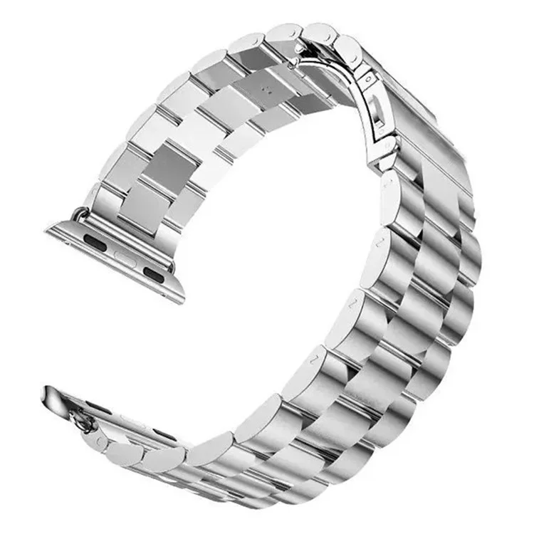 Banda de reloj de acero inoxidable de tres cuentas de lujo para Apple Watch Series 10 46mm / Ultra 2 Ultra 49mm / 9 8 7 45mm / SE (2023) SE (2022) SE 6 5 4 44mm / 3 2 1 42mm - Plata