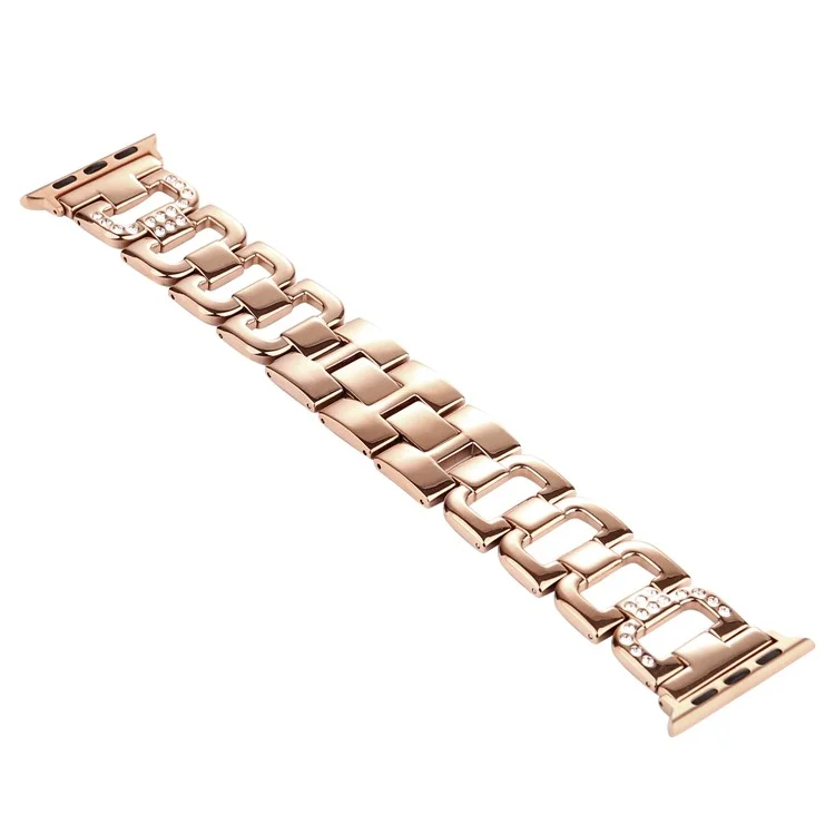 D-Shape Rhinestone Decor Stainless Steel Watch Band for Apple Watch Series 10 42mm / 9 8 7 41mm / SE (2023) SE (2022) SE 6 5 4 40mm / 3 2 1 38mm - Rose Gold