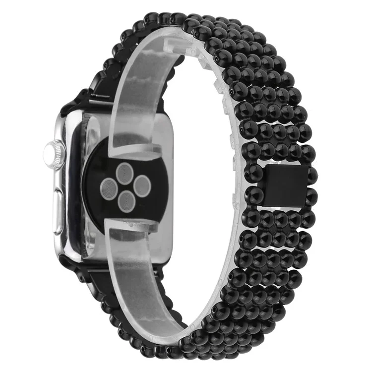 5 Beads Stainless Steel Watch Band Strap for Apple Watch Series 3/2/1 38mm - Black
