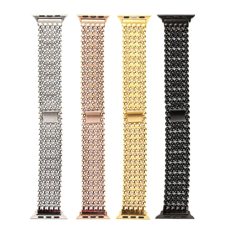 5 Beads Stainless Steel Watch Band Strap for Apple Watch Series 3/2/1 38mm - Black