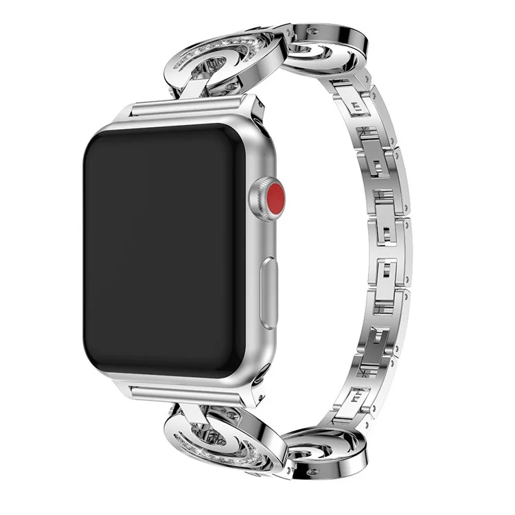 Bracelet de montre en alliage de strass scintillants pour Apple Watch Série 10 46mm / Ultra 2 Ultra 49mm / 9 8 7 45mm / SE (2023) SE (2022) SE 6 5 4 44mm / 3 2 1 42mm - Argent