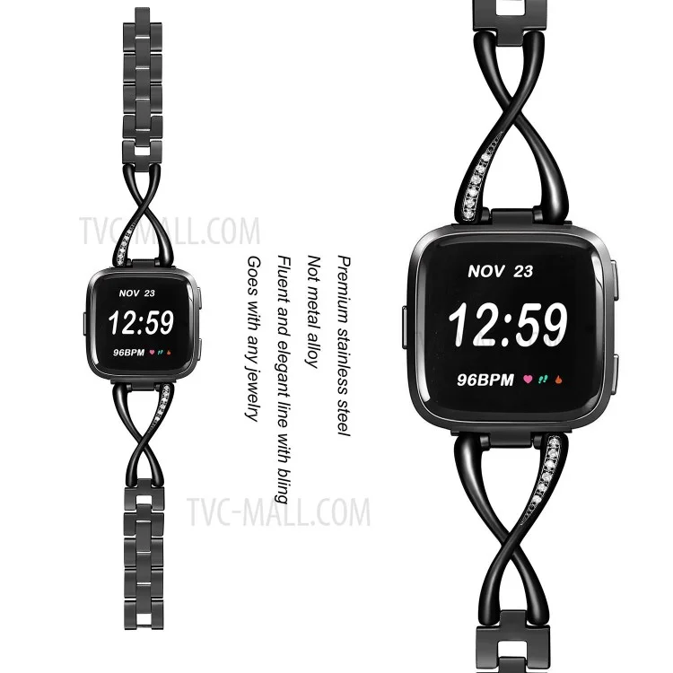 X Shape Metal Watch Band Strap for Fitbit Versa - Black