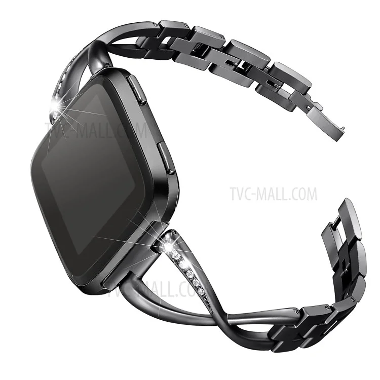 X Shape Metal Watch Band Strap for Fitbit Versa - Black