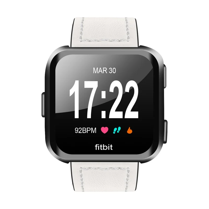 Genuine Leather Wristwatch Band Replacement for Fitbit Versa - White